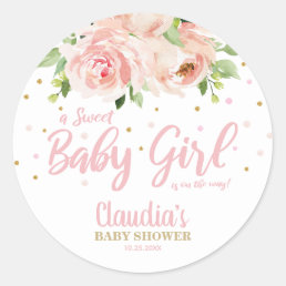 Blush Pink Floral Baby Shower Girl Thank You Favor Classic Round Sticker