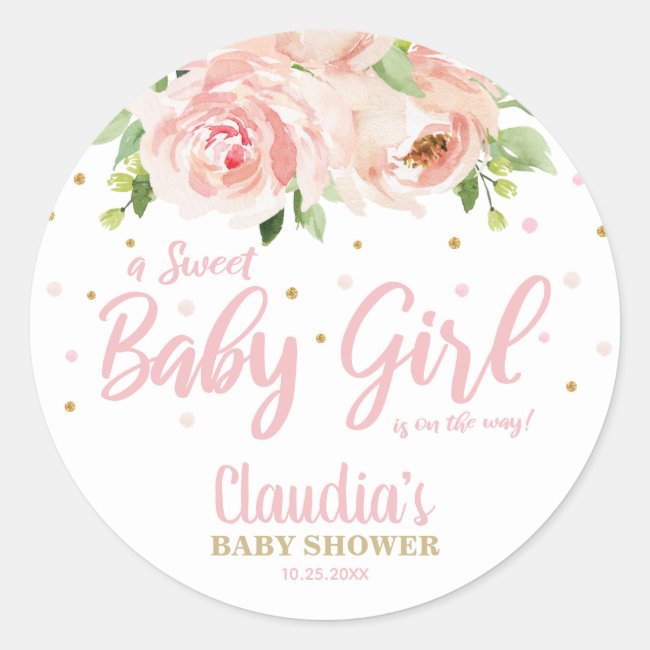 Blush Pink Floral Baby Shower Girl Thank You Favor Classic Round Sticker