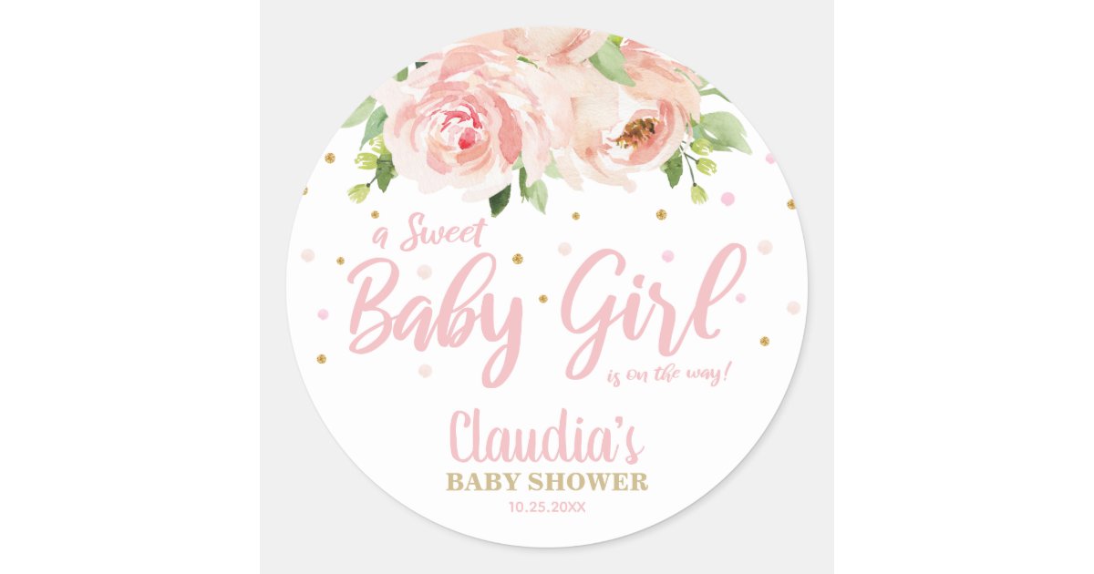 Blush Pink Floral Baby Shower Girl Thank You Favor Classic Round ...