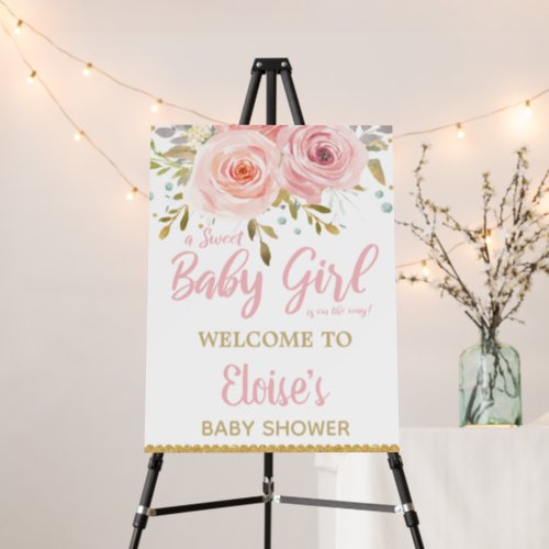 Blush Pink Floral Baby Shower Girl Welcome  Foam Board