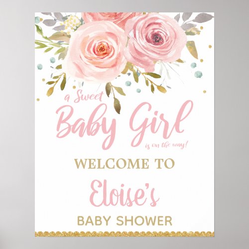 Blush Pink Floral Baby Shower Girl Welcome Sign