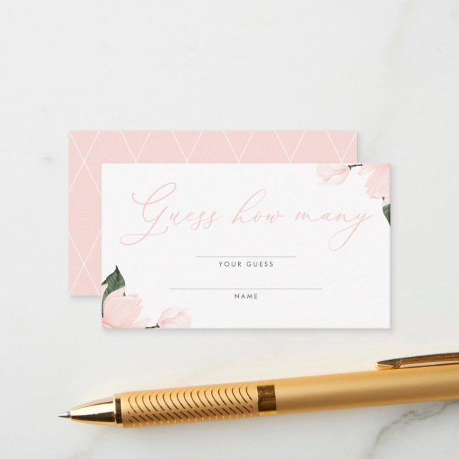 Blush Pink Floral Baby Shower Guess How Many Enclosure Card (Front/Back In Situ)