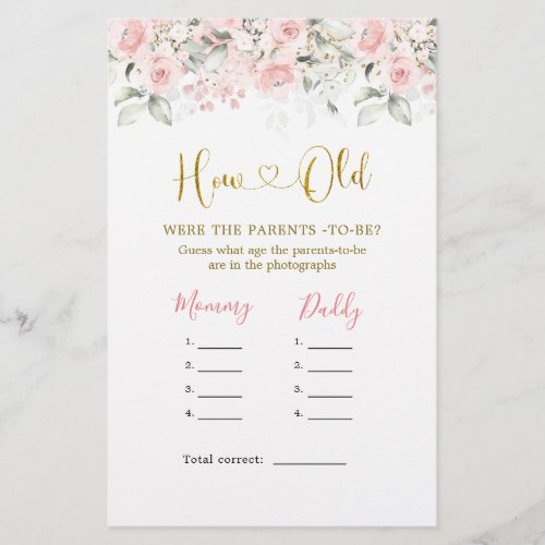 Blush Pink Floral Baby Shower How Old Parents