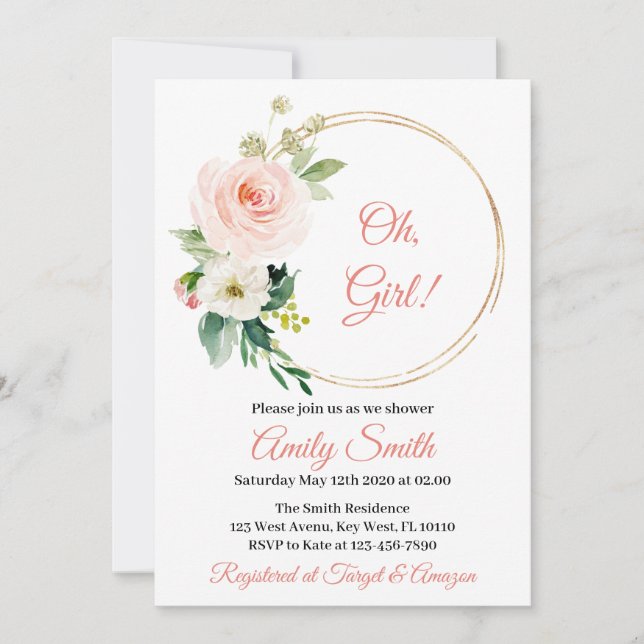 Blush Pink Floral Baby Shower Invitation (Front)