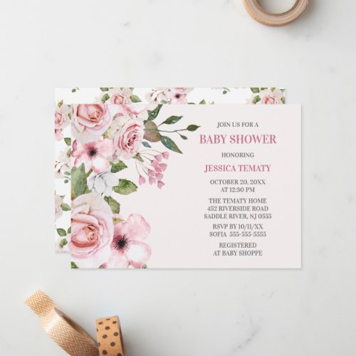 Blush Pink Floral Baby Shower Invitation
