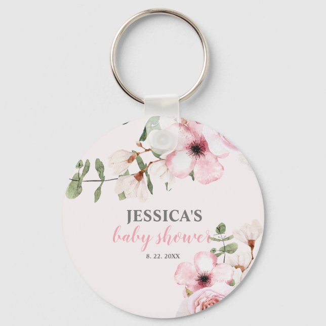 Blush Pink Floral Baby Shower Keychain (Front)