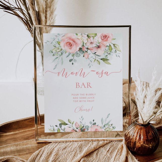 Blush Pink Floral baby shower Mom-osa bar sign (Creator Uploaded)