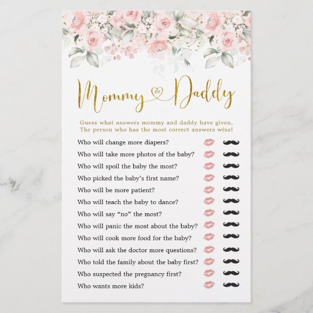 Blush Pink Floral Baby Shower Mommy or Daddy (Front)