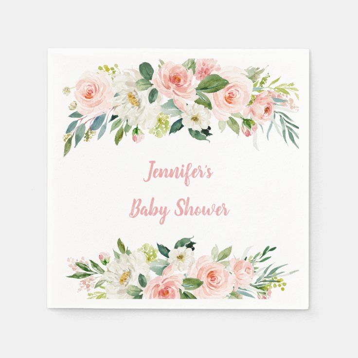 Blush Pink Floral Baby Shower Napkins Zazzle