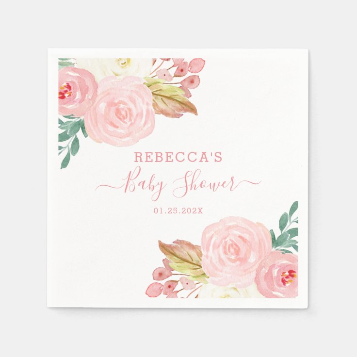 Blush Pink Floral Baby Shower Napkins Zazzle
