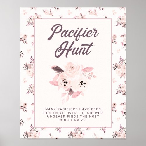 Blush Pink Floral Baby Shower Pacifier Game Sign