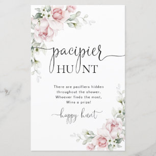 Blush Pink Floral Baby Shower Pacifier Hunt Game