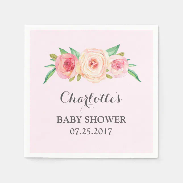Blush Pink Floral Baby Shower Paper Napkins Zazzle