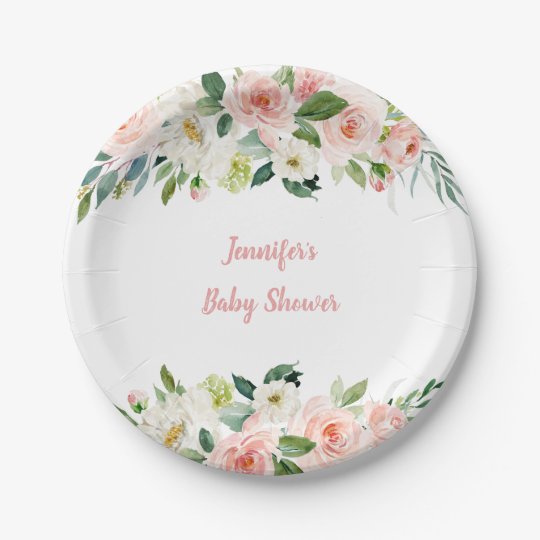 Blush Pink Floral Baby Shower Paper Plate | Zazzle.com