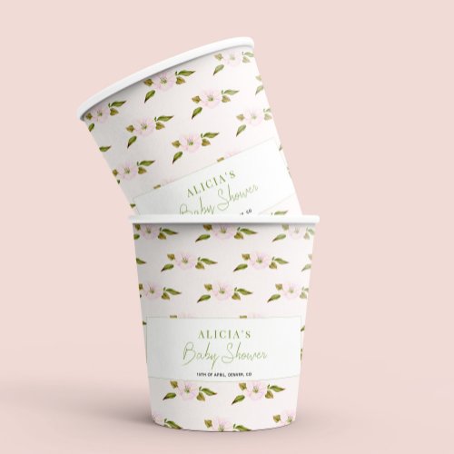 Blush pink floral baby shower party paper cups