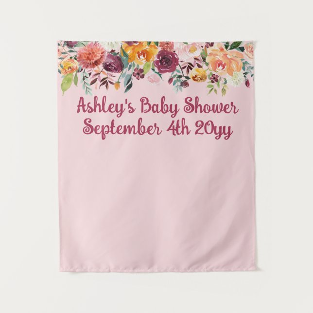 Blush Pink Floral Baby Shower Photo Booth Backdrop (Front)