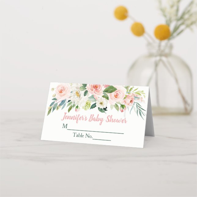 Blush Pink Floral Baby Shower Place Card (Front)
