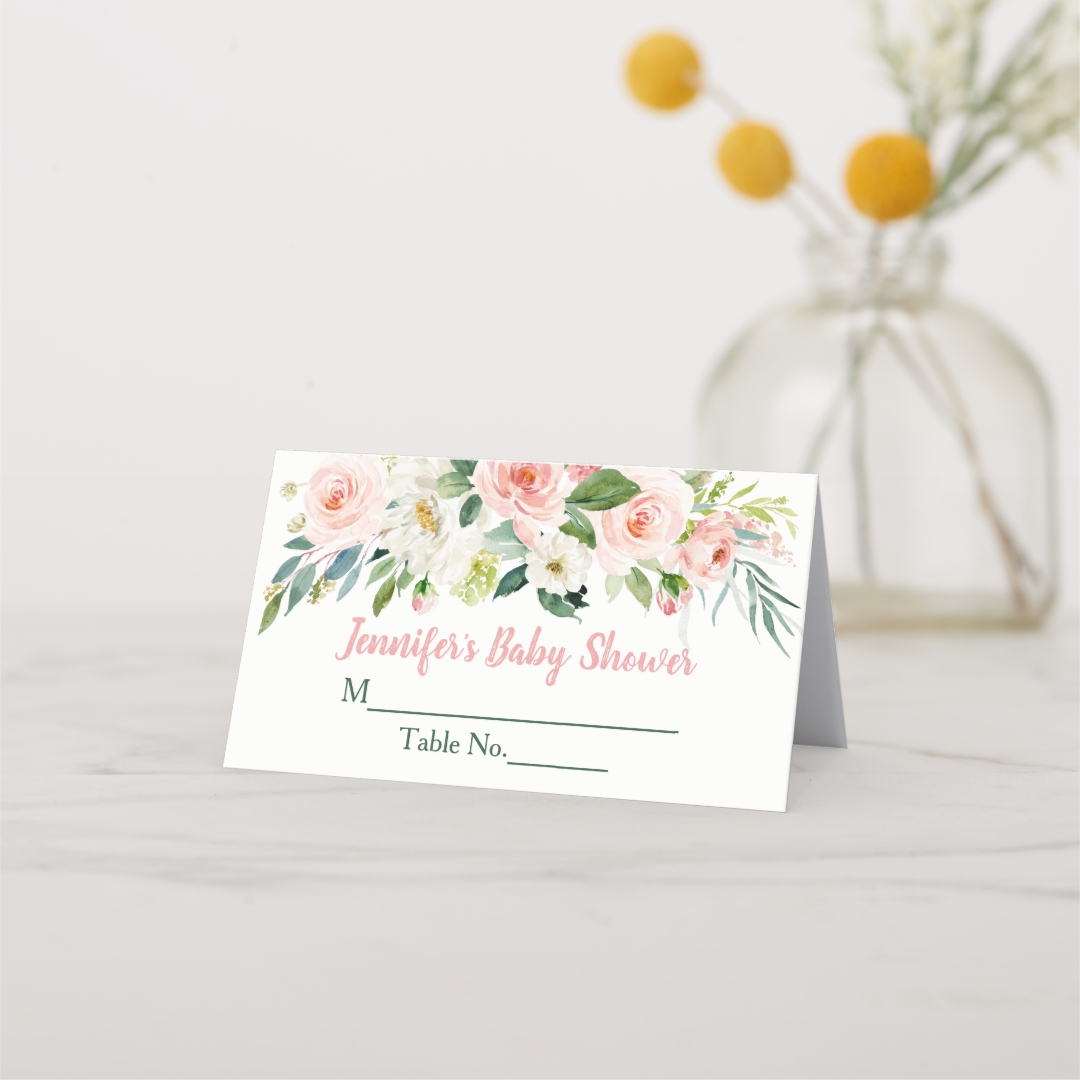 Blush Pink Floral Baby Shower Place Card | Zazzle