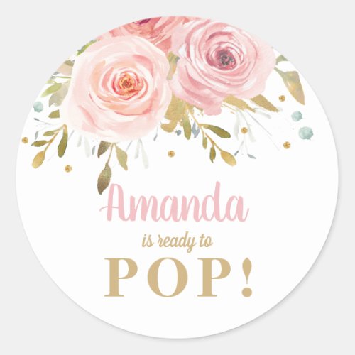 Blush Pink Floral Baby Shower Ready to Pop Favor Classic Round Sticker