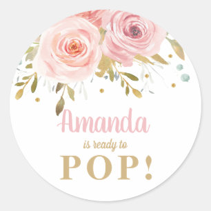 Blush Pink Floral Baby Shower Ready to Pop Favor Classic Round Sticker