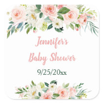 Blush Pink Floral Baby Shower Square Sticker