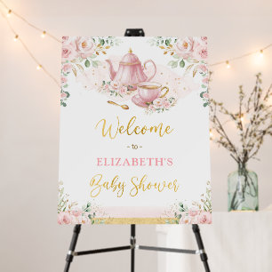 Blush Pink Floral Baby Shower Tea Party Welcome Foam Board