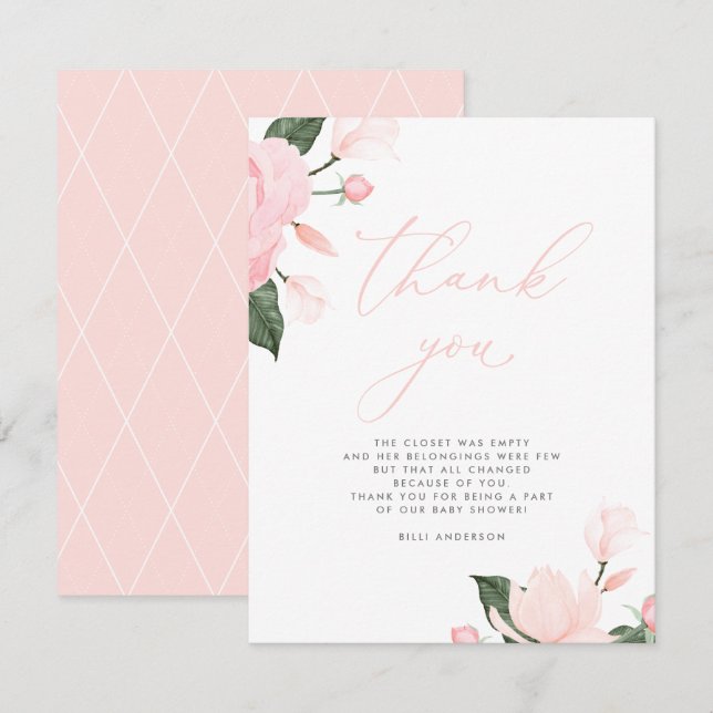 Blush Pink Floral Baby Shower Thank You Card (Front/Back)