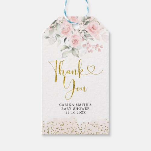 Blush Pink Floral Baby Shower Thank You Tag
