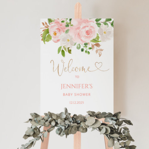 Blush pink floral baby shower welcome