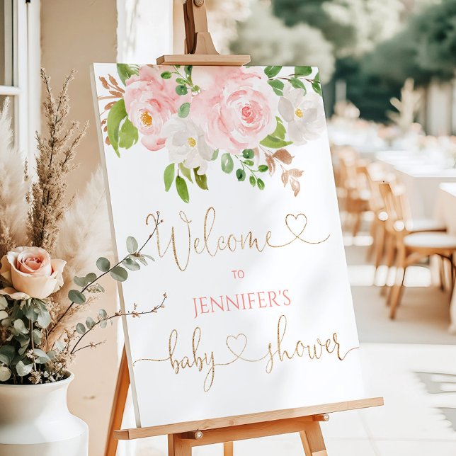Blush pink floral baby shower welcome foam board (Creator Uploaded)