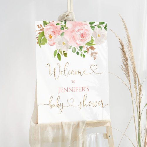 Blush pink floral baby shower welcome foam board