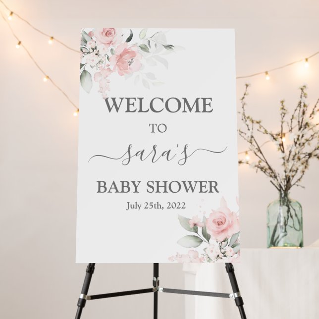 Blush Pink Floral Baby Shower Welcome foam board  (In Situ (Stand))