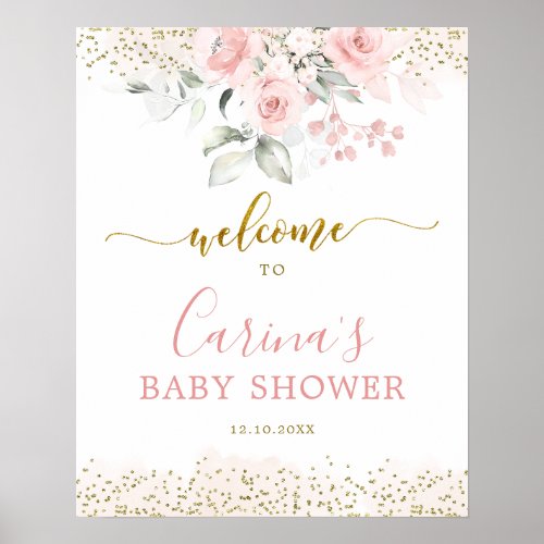 Blush Pink Floral Baby Shower Welcome Sign