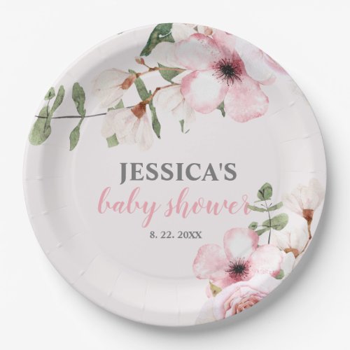 Blush Pink Floral Baby Shower Welcome Sign  Paper Plates