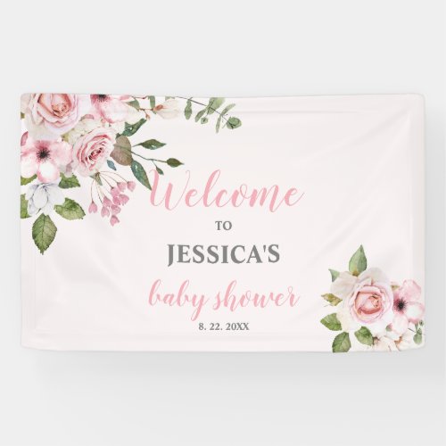 Blush Pink Floral Baby Shower Welcome Sign Poster Banner