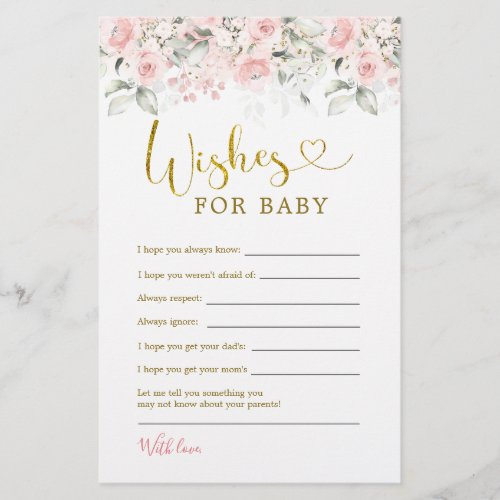 Blush Pink Floral Baby Shower Wishes for Baby