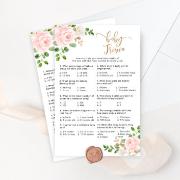 Blush pink floral baby trivia baby shower game