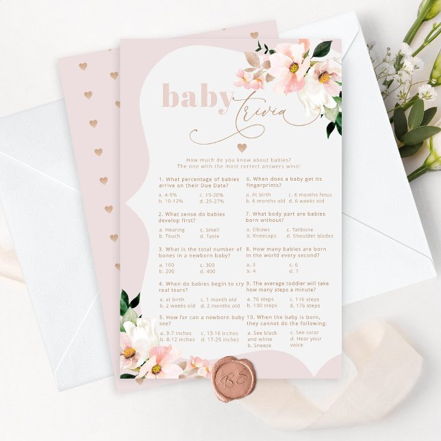 Blush pink floral baby trivia game (Creator Uploaded)