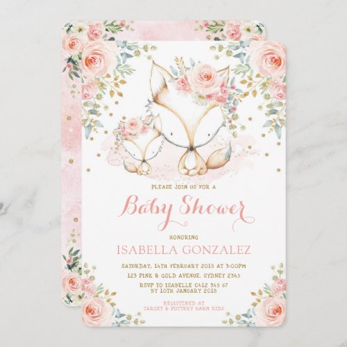 Blush Pink Floral Baby Woodland Fox Girl Shower In Invitation