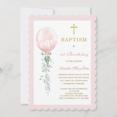  Blush Pink Floral Baptism and  First Birthday  In Invitation