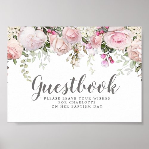 Blush Pink Floral Baptism Guestbook Sign