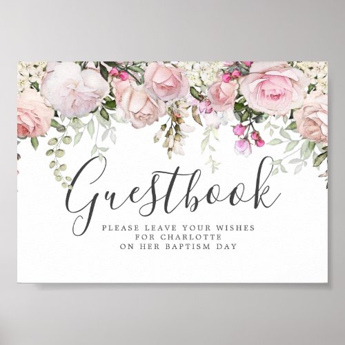 Blush Pink Floral Baptism Guestbook Sign