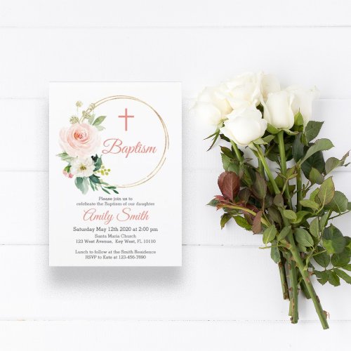 Blush Pink Floral Baptism Invitation