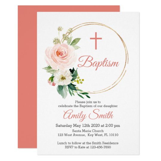 Blush Pink Floral Baptism Invitation | Zazzle.com