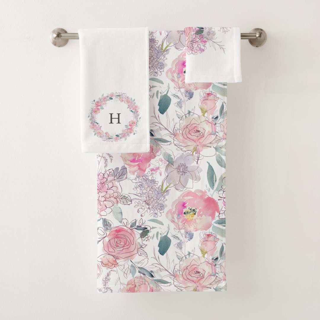 Blush Pink Floral Bath Towel Set Zazzle