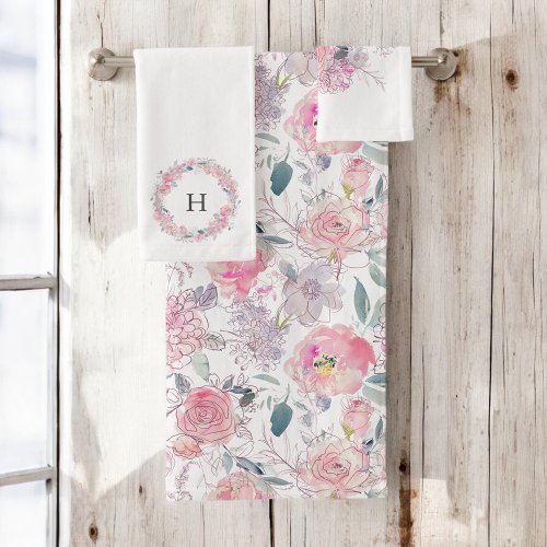 Blush Pink Floral Bath Towel Set