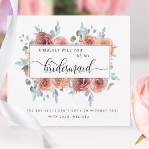Blush Pink Floral Be My Bridesmaid Card