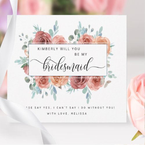 Blush Pink Floral Be My Bridesmaid Card