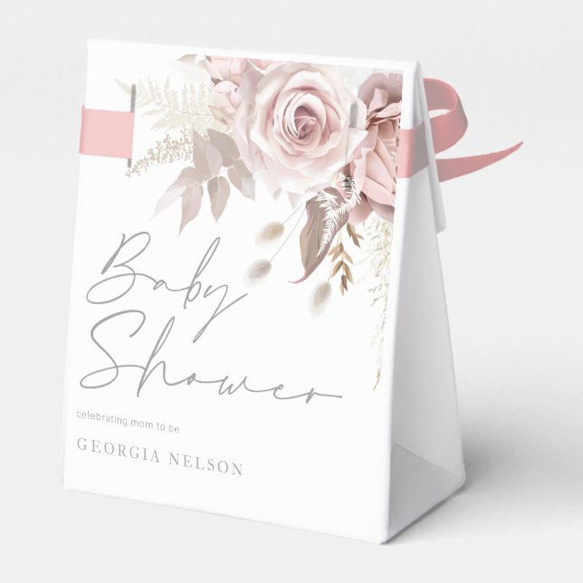 Blush Pink Floral Beautiful Baby Shower Favor Boxes (Back Side)