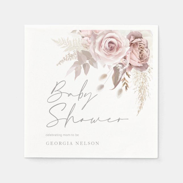 Blush Pink Floral Beautiful Baby Shower Napkins (Front)